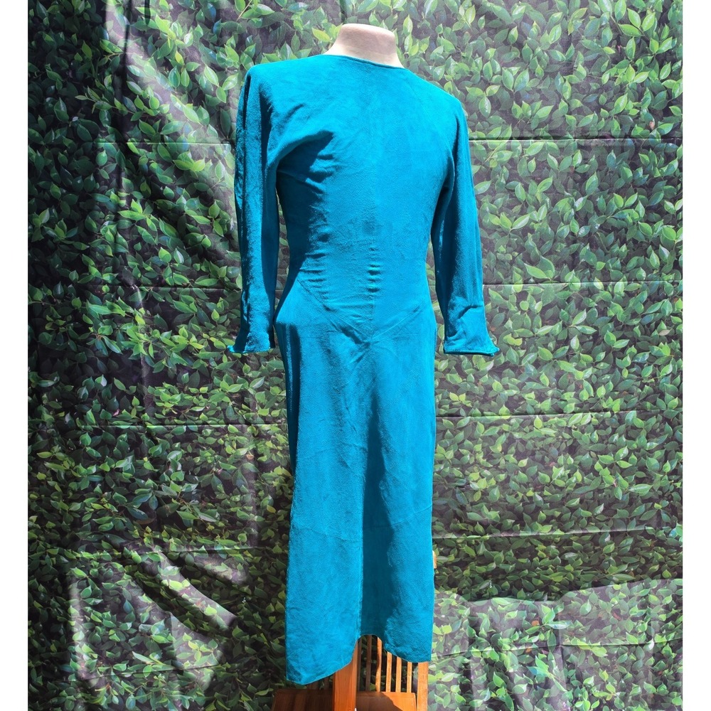 Frenzi New Zealand Lamb Suede Dress Teal Blue Ruched Back Midi Dress Size M